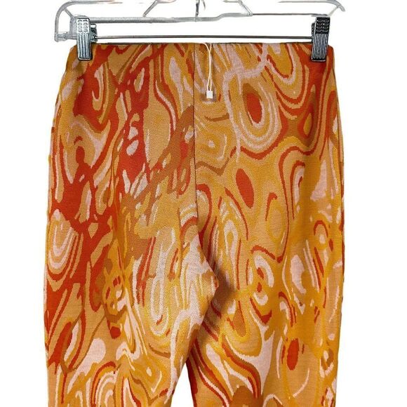 Zara Orange Swirl Retro Jacquard Knit Flare Pants Orange Womens Size S Small - Picture 5 of 9